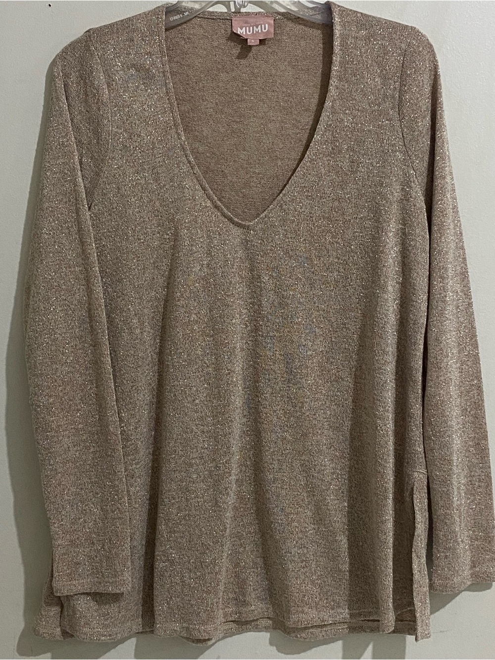 Show me your MUMU Size S Shimmery Beige/ Tan V-Neck Women's Top